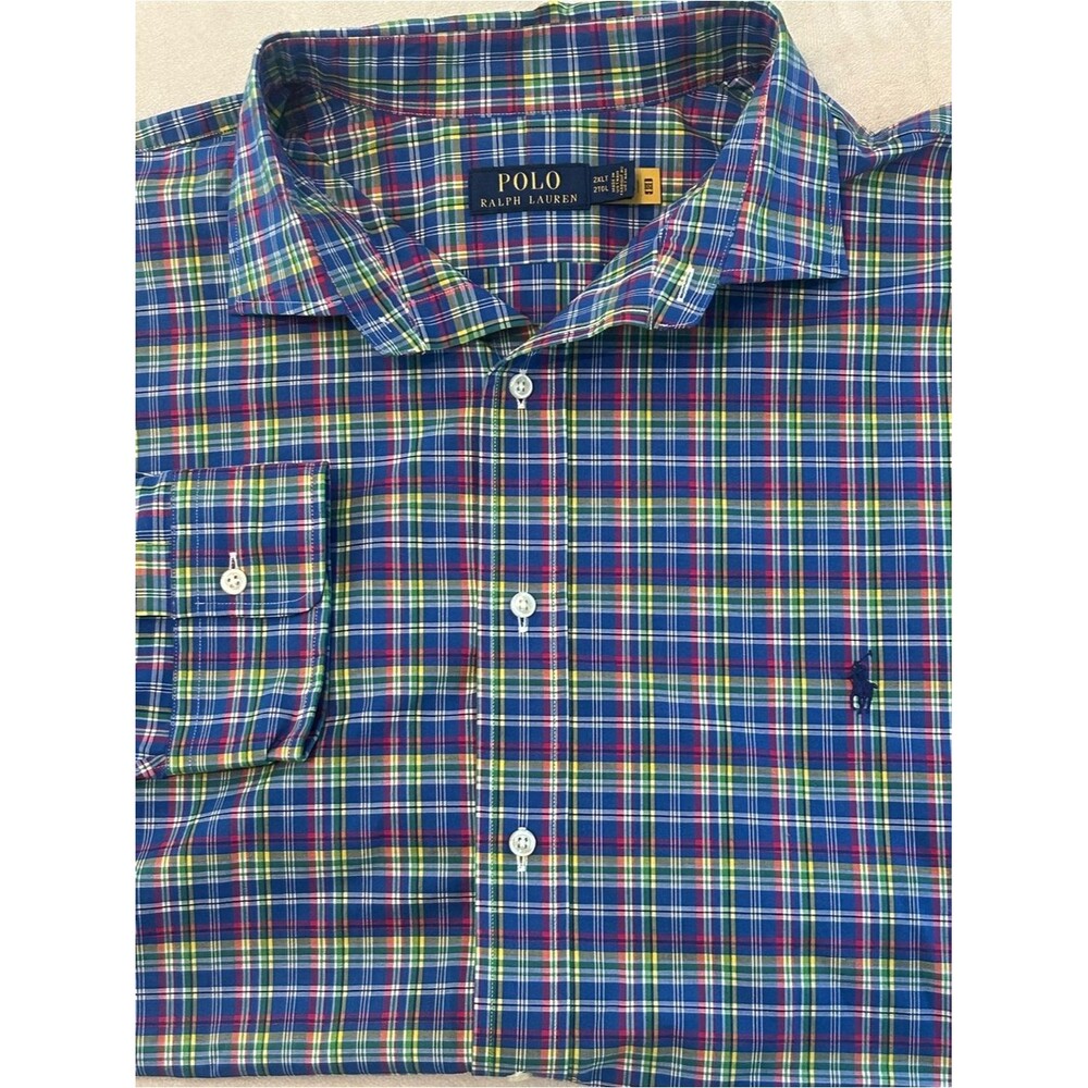 Polo Ralph Lauren Men 2XLT Plaid Stretch Poplin Button Down Shirt Big Tall